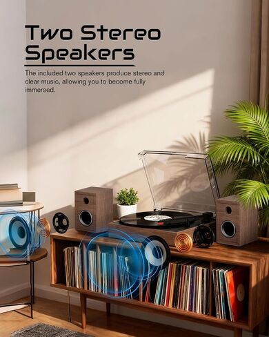 Retrolife® Record Player with 2 External Speakers, Vinyl Turntable, Walnut in Kuwait
