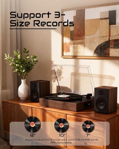 Retrolife® Record Player with 2 External Speakers, Vinyl Turntable, Walnut in Kuwait