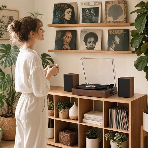 Retrolife® Record Player with 2 External Speakers, Vinyl Turntable, Walnut in Kuwait