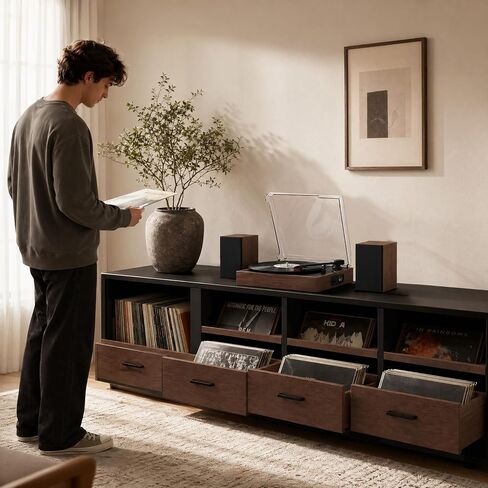 Retrolife® Record Player with 2 External Speakers, Vinyl Turntable, Walnut in Kuwait