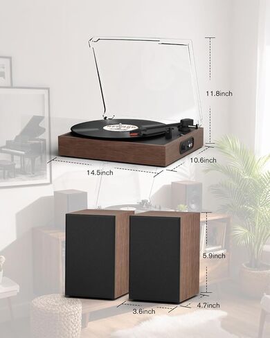 Retrolife® Record Player with 2 External Speakers, Vinyl Turntable, Walnut in Kuwait