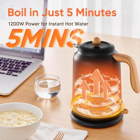 Electric Kettle With Thermometer, 1.7L 1200W,Black in Kuwait