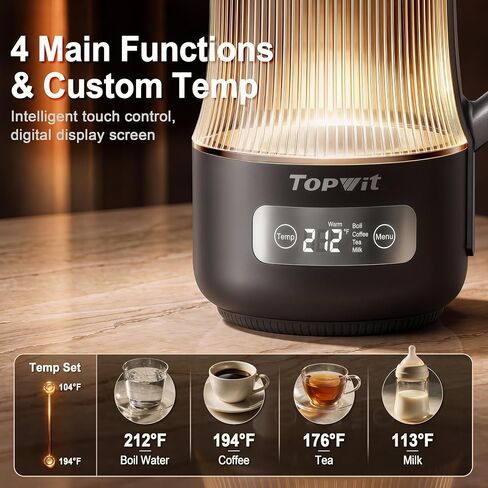 TOPWIT 1.6L Smart Glass Electric Kettle with Temperature Control in Kuwait
