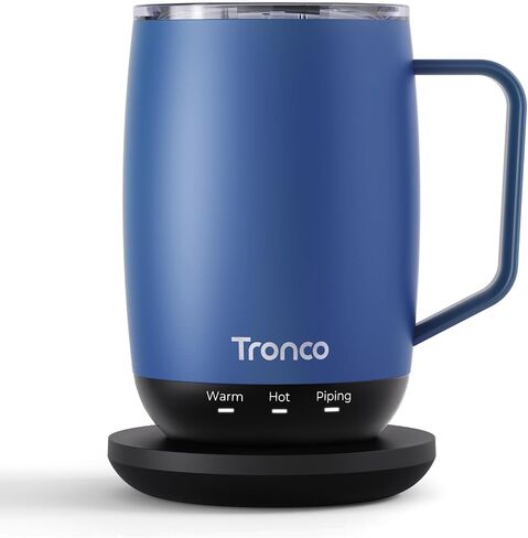 Tronco Temperature Control Heated Coffee Mug 14 oz – Rechargeable Self-Heating Coffee Mug with Lid – Manual Control, 3 Modes, 130 Min Battery Life, Auto Shut-Off (Blue) in Kuwait