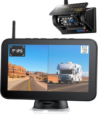 كاميرا احتياطية مغناطيسية لاسلكية تعمل بالطاقة الشمسية HD 1080P شاشة DVR مقاس 10 بوصات، نظام لاسلكي لكاميرات RV مزدوجة لقطر السيارة والسفر RV Camper العجلة الخامسة، بطارية مدمجة 9600 مللي أمبير في الساعة ولوحة شمسية، ZEROXCLUB BD102 in Kuwait