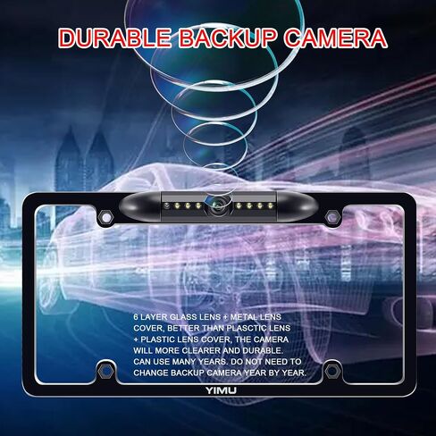 YIMU Backup Camera Vehicle Reversing for Car/SUV/Pickup/Truck/Van/RV/Trailer Single Power Rear View System Driving/Reversing Use IP69 Waterproof Night Vision License Plate Frame Backup Camera in Kuwait