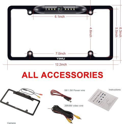 YIMU Backup Camera Vehicle Reversing for Car/SUV/Pickup/Truck/Van/RV/Trailer Single Power Rear View System Driving/Reversing Use IP69 Waterproof Night Vision License Plate Frame Backup Camera in Kuwait