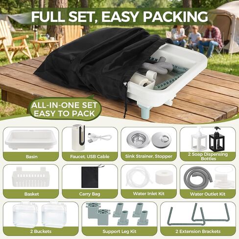 Outdoor Portable Sink for Camping with 2 Foldable Buckets & Faucet in Kuwait