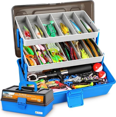 PLUSINNO Large 3 Layers Fishing Tackle Box Lures Kit with Tackle Included in Kuwait