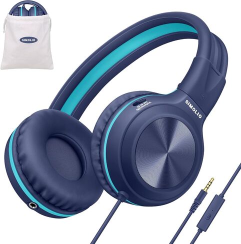SIMOLIO Manyshare Series- Wired Headphones with Mic & Share Port, Volume Limited, Noise Isolating, Durable Plug in Headphones with Portable Pouch for Kids Girls, School, Travel, Laptop, Tablet (Pink) in Saudi Arabia