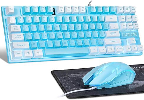 Blue Keyboard and Mouse,87 Keys TKL USB Wired LED Light Up Backlit Keyboard in Saudi Arabia