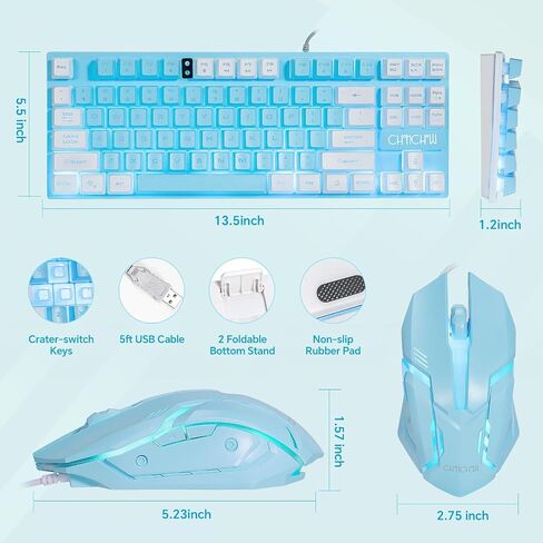 Blue Keyboard and Mouse,87 Keys TKL USB Wired LED Light Up Backlit Keyboard in Saudi Arabia