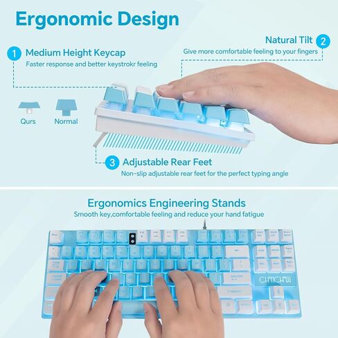 Blue Keyboard and Mouse,87 Keys TKL USB Wired LED Light Up Backlit Keyboard in Saudi Arabia
