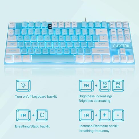 Blue Keyboard and Mouse,87 Keys TKL USB Wired LED Light Up Backlit Keyboard in Saudi Arabia
