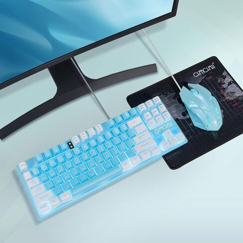 Blue Keyboard and Mouse,87 Keys TKL USB Wired LED Light Up Backlit Keyboard in Saudi Arabia
