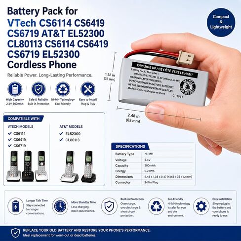 حزمة بطارية لهاتف VTech CS6114 CS6419 CS6719 AT&T EL52300 CL80113 CS6114 CS6419 CS6719 EL52300 هاتف لاسلكي in Kuwait