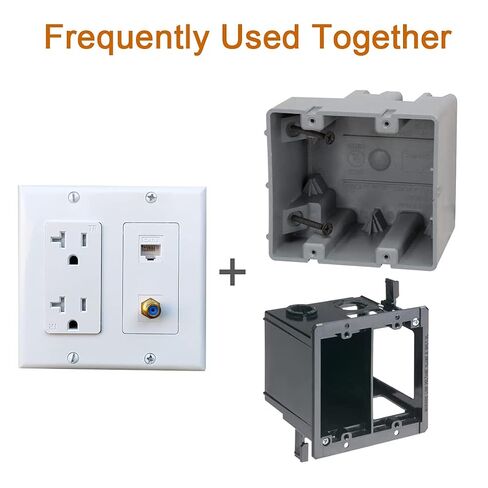 2 Gang Ethernet Coax Wall Plate with 20Amp Power Outlet - Duplex Receptacle Outlet Cover Plate with Coaxial Ethernet +1 Port CAT6 + 1 Coax Cable TV F Type Jack- White in Saudi Arabia