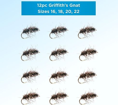 Giffith's Gnat Flies for Fly Fishing 12 Pack - Hook Size 16-22, Dry Flies for Trout Fishing or Bass and Panfish, Fly Fishing Accessories, Dry Fly Floatant Hackle, for Fly Box in Saudi Arabia