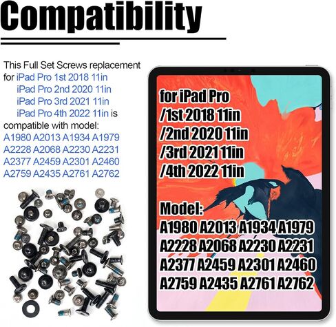 Full Screw Set Replacement for iPad Pro 11 Inch (1st 2018, 2nd 2020, 3rd 2021, 4th 2022) - Complete Internal Repair Kit with 3 Screwdrivers - Universal Fit for A1980 A2228 A2377 A2759 in Saudi Arabia