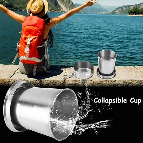 Omabeta Cup, SilverGlasses Portable Outdoor Stainless Steel Folding Cup Mini Lightweight Reusable Mugs with Keychain for Traveling, Camping, Picnic(150ml) in Saudi Arabia