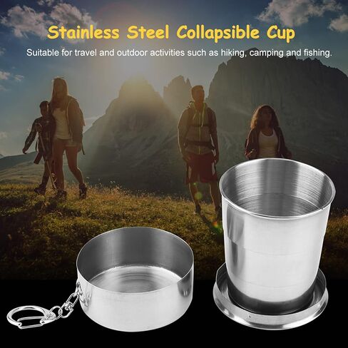 Omabeta Cup, SilverGlasses Portable Outdoor Stainless Steel Folding Cup Mini Lightweight Reusable Mugs with Keychain for Traveling, Camping, Picnic(150ml) in Saudi Arabia