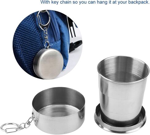 Omabeta Cup, SilverGlasses Portable Outdoor Stainless Steel Folding Cup Mini Lightweight Reusable Mugs with Keychain for Traveling, Camping, Picnic(150ml) in Saudi Arabia