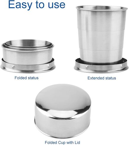 Omabeta Cup, SilverGlasses Portable Outdoor Stainless Steel Folding Cup Mini Lightweight Reusable Mugs with Keychain for Traveling, Camping, Picnic(150ml) in Saudi Arabia