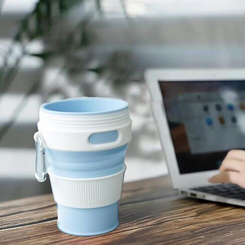 15oz Collapsible Silicone Travel Mug, Leak-Proof Reusable Water Bottle with Straw for Hot & Cold Beverages, Portable Foldable Cup for Travel Office Home, Dishwasher Safe-Straw Included in Saudi Arabia