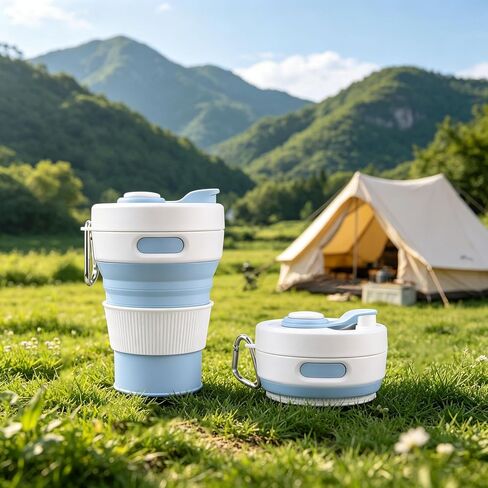 15oz Collapsible Silicone Travel Mug, Leak-Proof Reusable Water Bottle with Straw for Hot & Cold Beverages, Portable Foldable Cup for Travel Office Home, Dishwasher Safe-Straw Included in Saudi Arabia