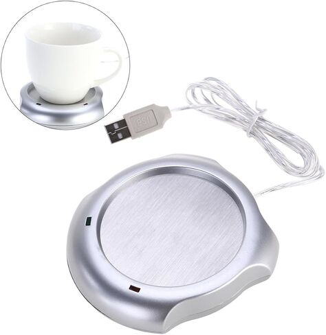 HANABASS USB Mug Warmer for Desk with Quick Heating and Extended Cord Length, Electric Tea Coffee Cup Warmer Plate in Silver Abs Material, for Household and Outdoor Activities in Saudi Arabia