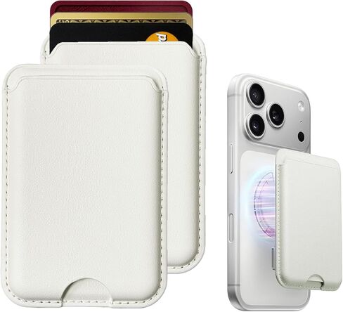 Leather Magnetic Wallet 2-PACK Cell Phone Card Holder for iPhone 17/16/15/14/13/12 and Pro/Promax Stronger Magnet Phone Wallet for MagSafe Cases, Holds 3 Cards, White in Kuwait