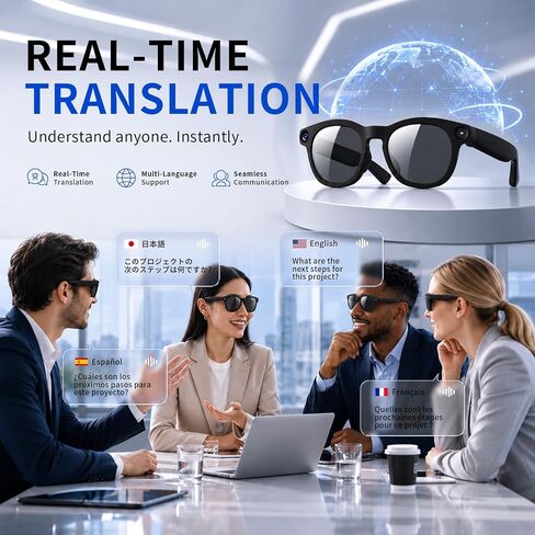 AI Smart Glasses with 8MP Camera – 4K Video Recording Real-Time Translation | Open Ear Bluetooth Glasses for Men Women, Type-C & Reverse Charging, AI Voice Control, Outdoor Sports Cycling in Saudi Arabia
