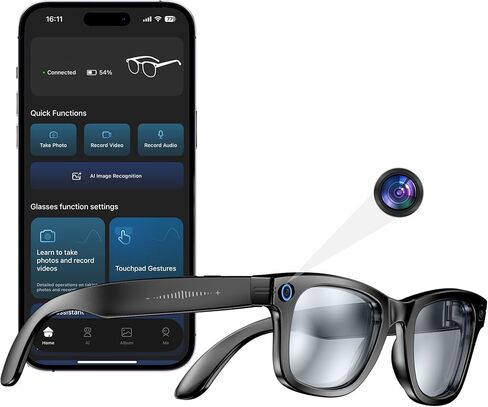 Yowow BIT AI Smart Camera Glasses 8MP Camera for Women Men, 4K Photos & 1080P Video Recording,Anti-Shake, 12H Music/Bluetooth Calls, Real-time Translation/GPT Object Recognition (Anti-Blue Light) in Saudi Arabia