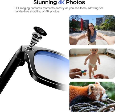 Yowow BIT AI Smart Camera Glasses 8MP Camera for Women Men, 4K Photos & 1080P Video Recording,Anti-Shake, 12H Music/Bluetooth Calls, Real-time Translation/GPT Object Recognition (Anti-Blue Light) in Saudi Arabia
