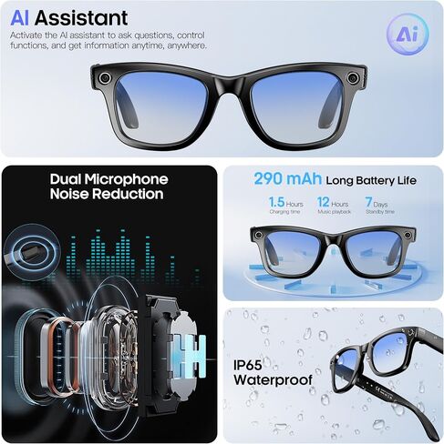 Yowow BIT AI Smart Camera Glasses 8MP Camera for Women Men, 4K Photos & 1080P Video Recording,Anti-Shake, 12H Music/Bluetooth Calls, Real-time Translation/GPT Object Recognition (Anti-Blue Light) in Saudi Arabia