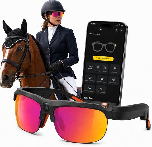 EquiView Smart Glasses with Camera – Record Every Ride in 1080P POV Video, Bluetooth Audio & Hands-Free Calls, UV400 Polarized Riding Sunglasses, EIS Anti-Shake, IP54 Water & Dust Resistant in Saudi Arabia