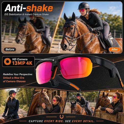 EquiView Smart Glasses with Camera – Record Every Ride in 1080P POV Video, Bluetooth Audio & Hands-Free Calls, UV400 Polarized Riding Sunglasses, EIS Anti-Shake, IP54 Water & Dust Resistant in Saudi Arabia
