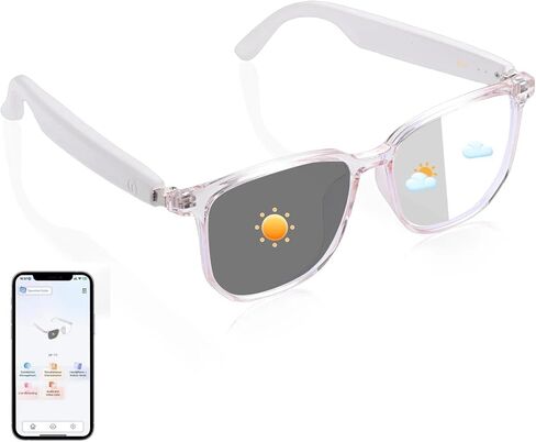 AI Smart Glasses, Bluetooth Audio Glasses with Real-Time Translator (164 Languages), Free APP, Photochromic Sunglasses, Music/Call, Unisex Translation Glasses for Travel/Work (Blue) in Saudi Arabia