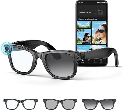 Mingtawn AI Smart Glasses 4K HD Camera, BT Call, 800W Anti-Shake Camera Glasses with Video Recording Dual Mic, Simultaneous Interpretation/GPT Identify Objects, 290mAh Photochromic Glasses（Black in Kuwait