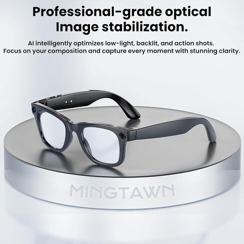 Mingtawn AI Smart Glasses 4K HD Camera, BT Call, 800W Anti-Shake Camera Glasses with Video Recording Dual Mic, Simultaneous Interpretation/GPT Identify Objects, 290mAh Photochromic Glasses（Black in Kuwait
