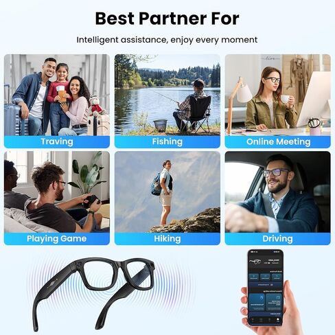 Mingtawn AI Smart Glasses 4K HD Camera, BT Call, 800W Anti-Shake Camera Glasses with Video Recording Dual Mic, Simultaneous Interpretation/GPT Identify Objects, 290mAh Photochromic Glasses（Black in Kuwait