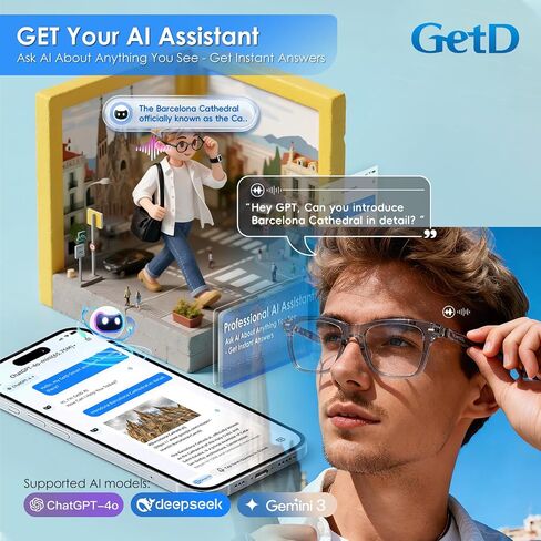نظارات GetD AI، نظارات ذكية مدعومة بـ ChatGPT، ترجمة فورية بالذكاء الاصطناعي in Kuwait