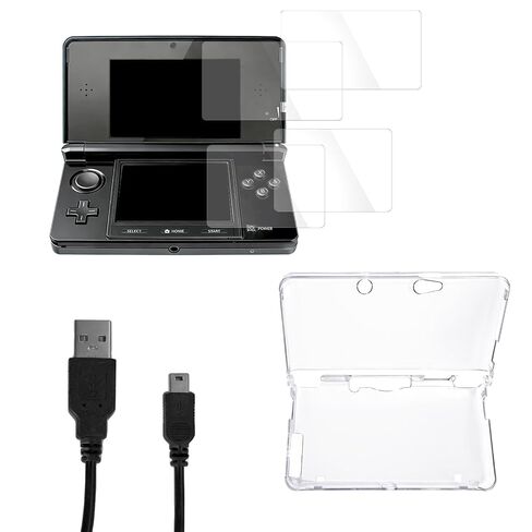 مجموعة ملحقات JDGPOKOO 4 في 1 لجهاز Nintendo 3DS، غطاء حماية شفاف لجهاز 3DS، طقمان من واقيات الشاشة وكابل شحن متوافق مع Nintendo 3DS فقط in Kuwait