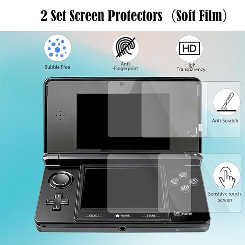 مجموعة ملحقات JDGPOKOO 4 في 1 لجهاز Nintendo 3DS، غطاء حماية شفاف لجهاز 3DS، طقمان من واقيات الشاشة وكابل شحن متوافق مع Nintendo 3DS فقط in Kuwait