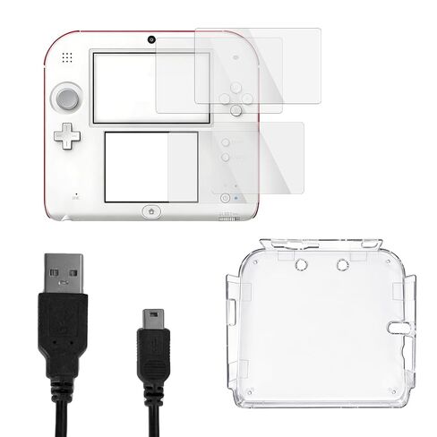 مجموعة ملحقات JDGPOKOO 4 في 1 لجهاز Nintendo 2DS، غطاء حماية شفاف لجهاز 2DS، طقمان من واقيات الشاشة وكابل شحن متوافق مع Nintendo 2DS فقط in Kuwait