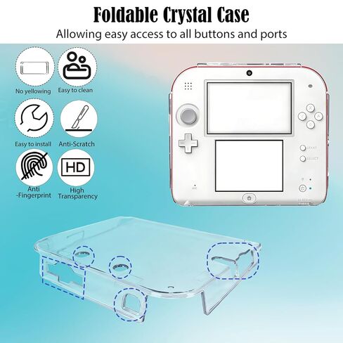 مجموعة ملحقات JDGPOKOO 4 في 1 لجهاز Nintendo 2DS، غطاء حماية شفاف لجهاز 2DS، طقمان من واقيات الشاشة وكابل شحن متوافق مع Nintendo 2DS فقط in Kuwait