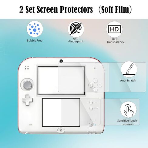 مجموعة ملحقات JDGPOKOO 4 في 1 لجهاز Nintendo 2DS، غطاء حماية شفاف لجهاز 2DS، طقمان من واقيات الشاشة وكابل شحن متوافق مع Nintendo 2DS فقط in Kuwait