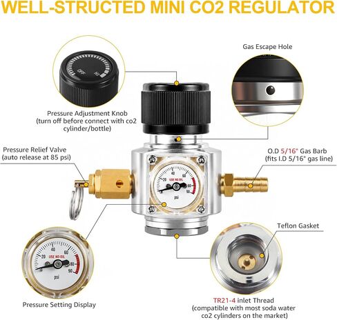 Mini Co2 Regulator 90 PSI Soda Keg Regulator TR21-4 Thread for Co2 Cylinder in Saudi Arabia