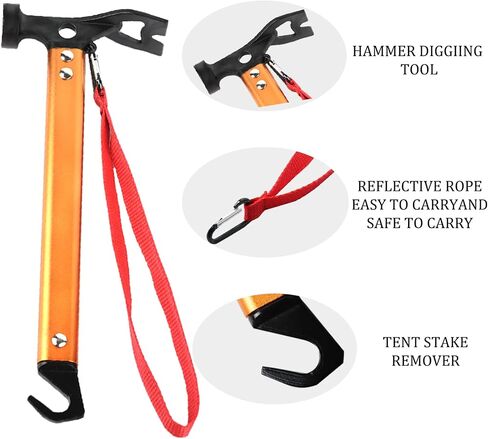 RIY Tent Stakes, 8Pcs Heavy Duty 12 Inch Steel Tent Stakes with 12 Inch Camping Hammer, Hiking Camping Kit Easy to Carry and Use in Kuwait