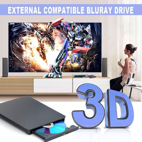 مشغل محركات أقراص Blu ray الخارجية للقراءة/الكتابة متوافق مع Bluray Burner USB 3.0 / Type-C BD DVD CD Burner مشغل Blu ray للكمبيوتر الشخصي وWindows 7-11 وMac (أسود) in Kuwait